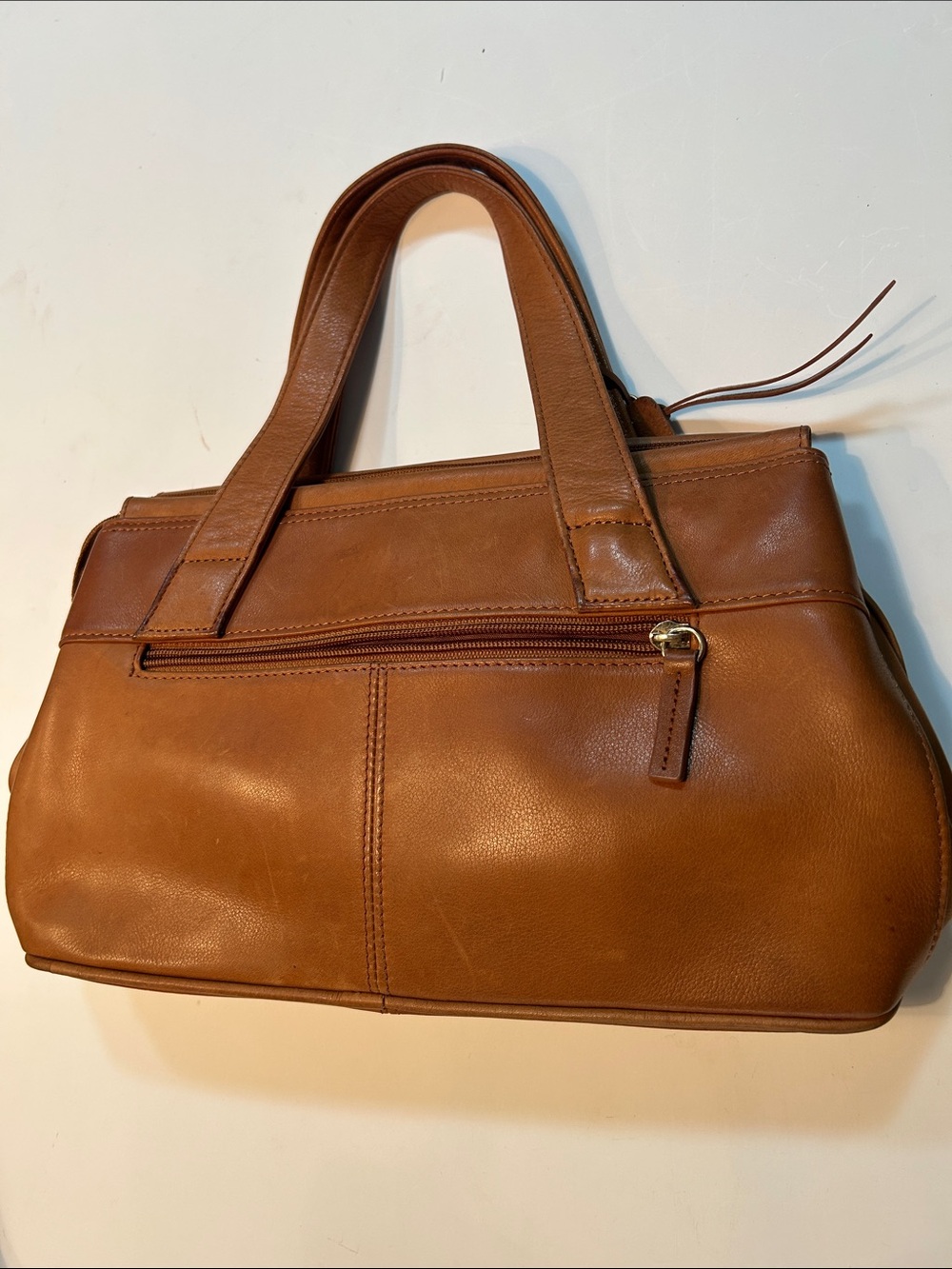 Vintage-style Relativity tan/brown genuine leather organizer satchel bag